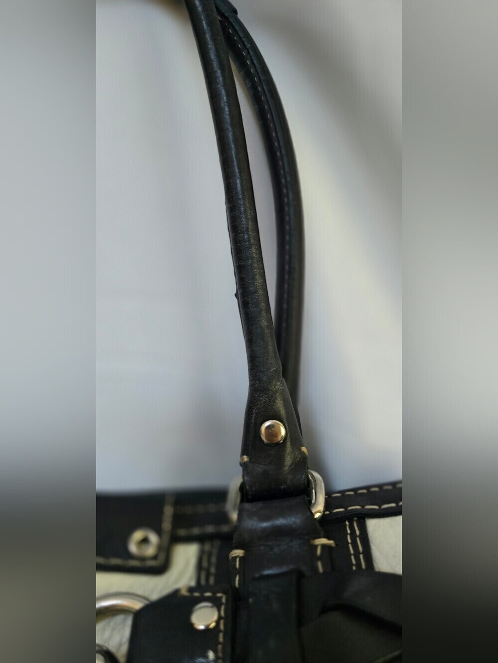 Coach Hamptons F13031 Ivory Black Pebbled Leather Braided Satchel Y2K - Picture 12 of 13
